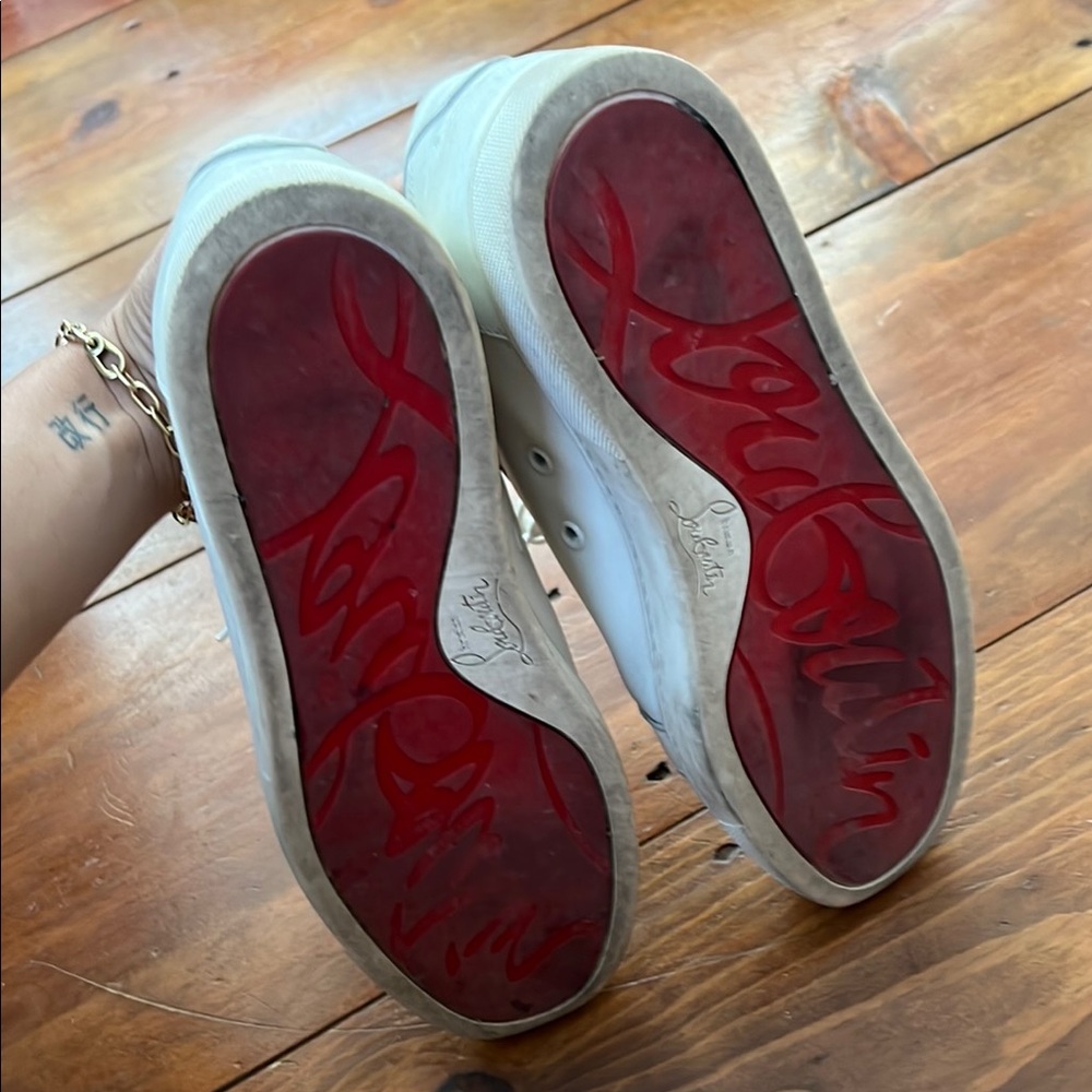 Christian Louboutin White and Red Sneakers with Iconic Design